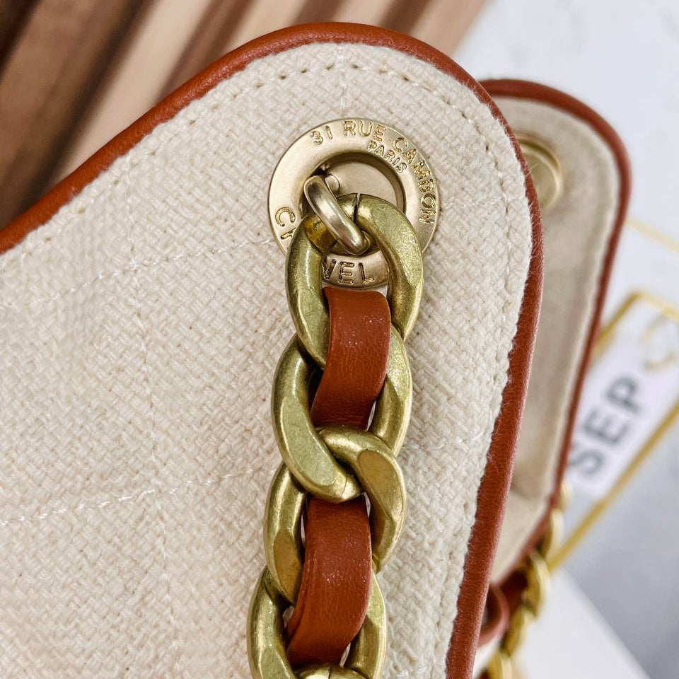 Chanel Quilted Canvas Bucket Bag with Gold Chain