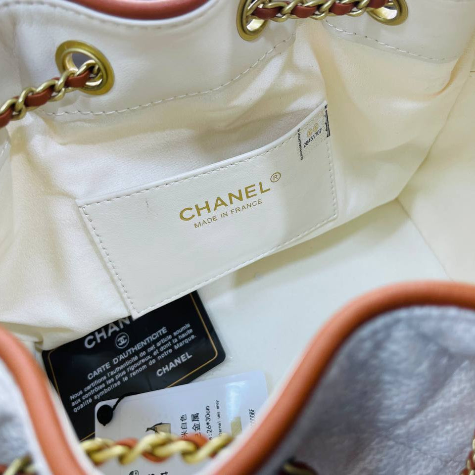 Chanel Quilted Canvas Bucket Bag with Gold Chain