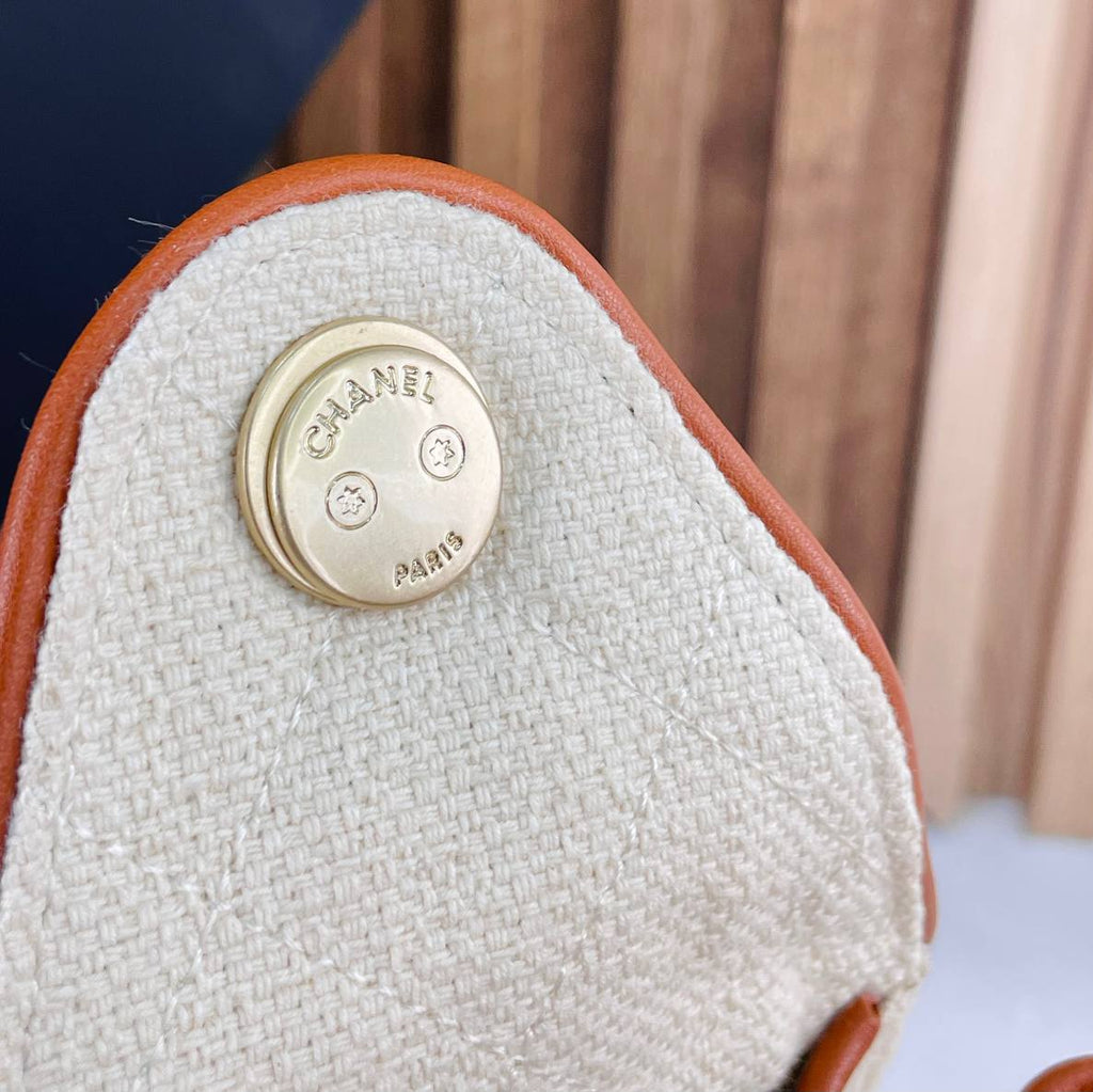 Chanel Quilted Canvas Bucket Bag with Gold Chain