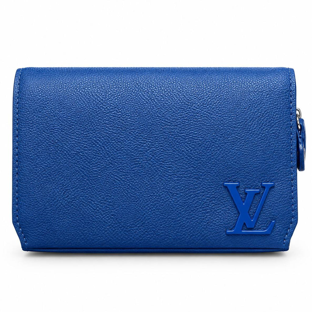 Louis Vuitton Blue Textured Leather Logo Wallet