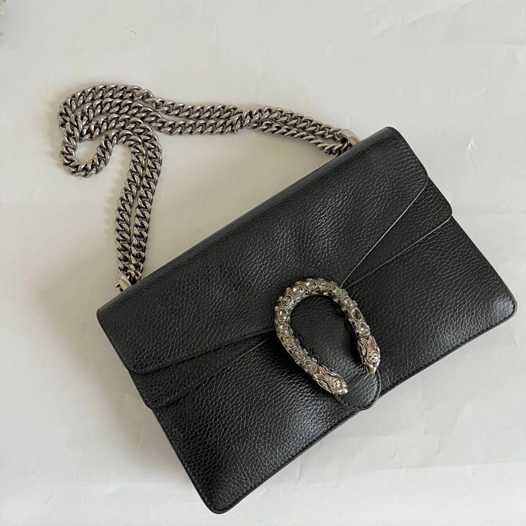 Gucci Dionysus Leather Chain Wallet with Tiger Head Closure