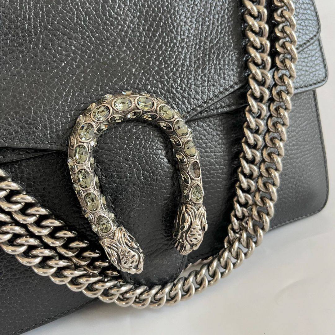 Gucci Dionysus Leather Chain Wallet with Tiger Head Closure