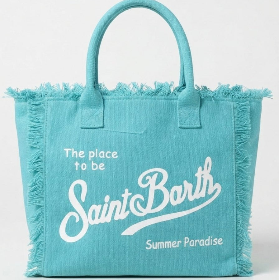 Saint Barth Summer Paradise Canvas Fringed Tote Bag