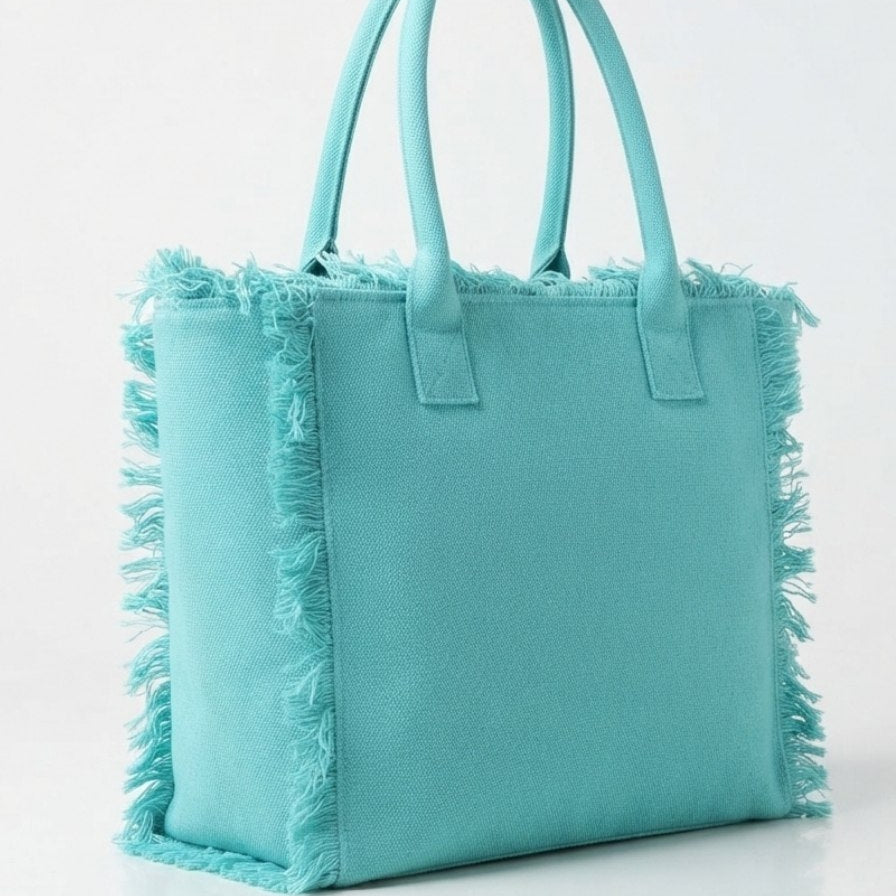 Saint Barth Summer Paradise Canvas Fringed Tote Bag