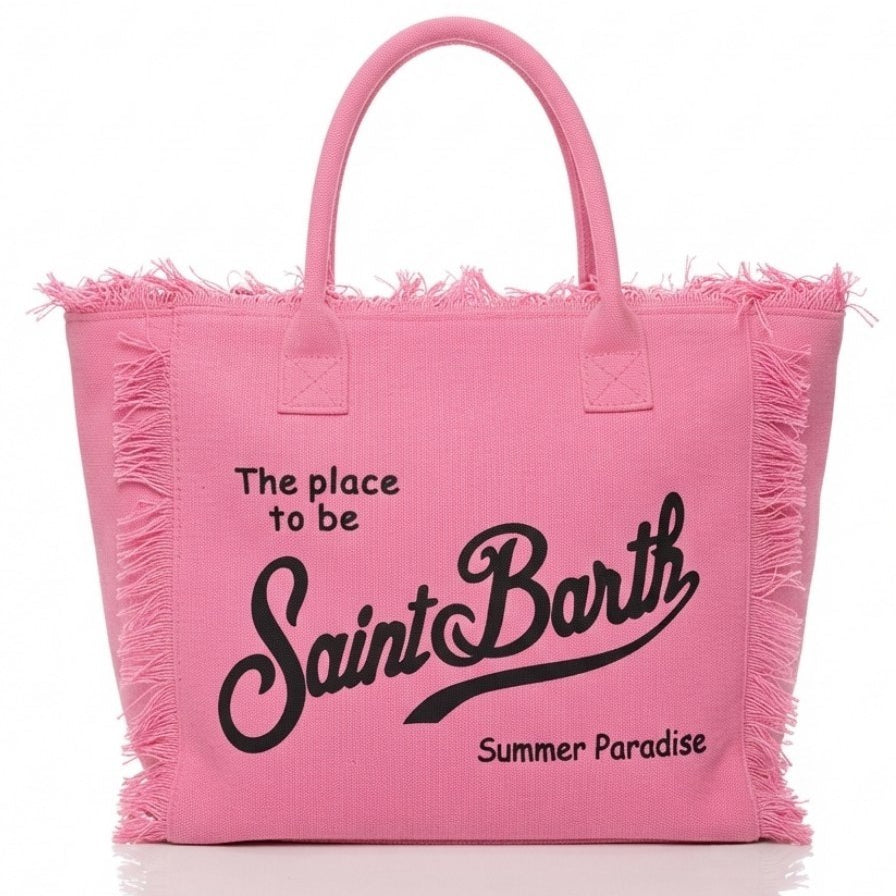Saint Barth Summer Paradise Canvas Fringed Tote Bag