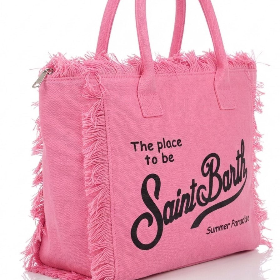 Saint Barth Summer Paradise Canvas Fringed Tote Bag