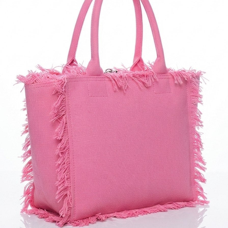 Saint Barth Summer Paradise Canvas Fringed Tote Bag