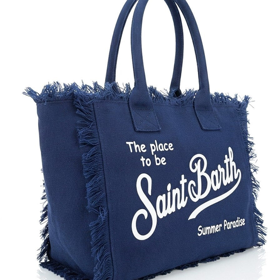 Saint Barth Summer Paradise Canvas Fringed Tote Bag