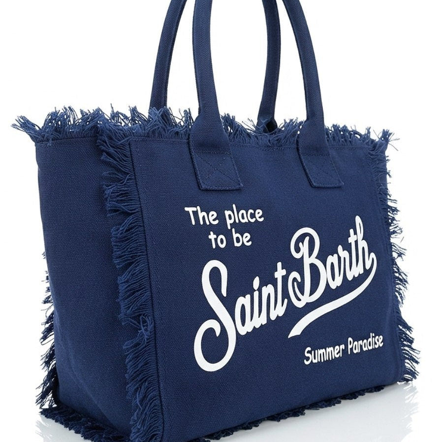 Saint Barth Summer Paradise Canvas Fringed Tote Bag