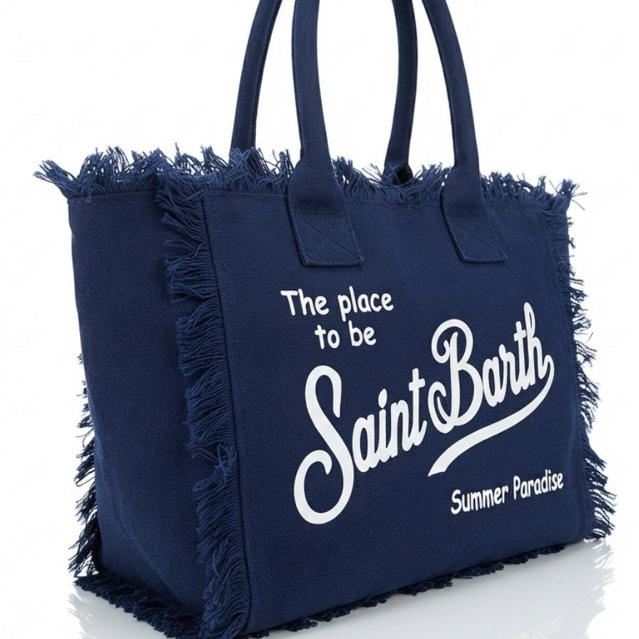 Saint Barth Summer Paradise Canvas Fringed Tote Bag
