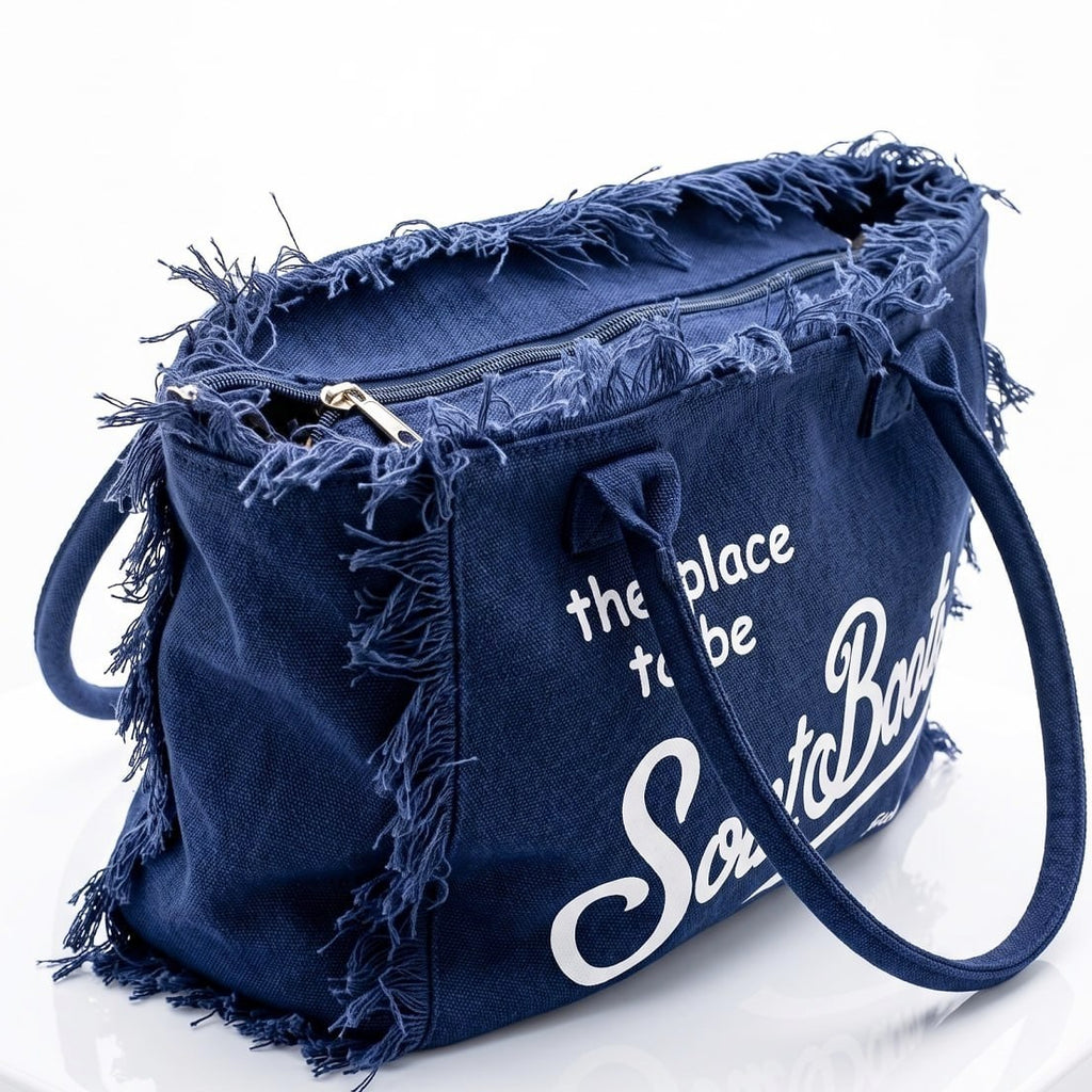 Saint Barth Summer Paradise Canvas Fringed Tote Bag