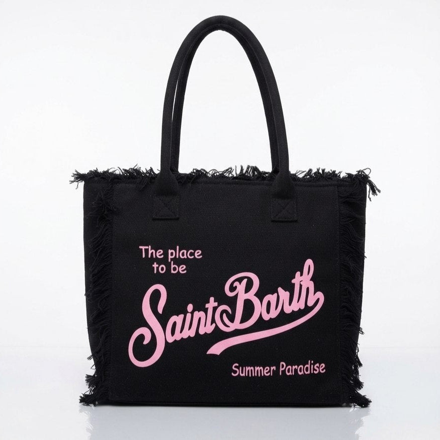 Saint Barth Summer Paradise Canvas Fringed Tote Bag