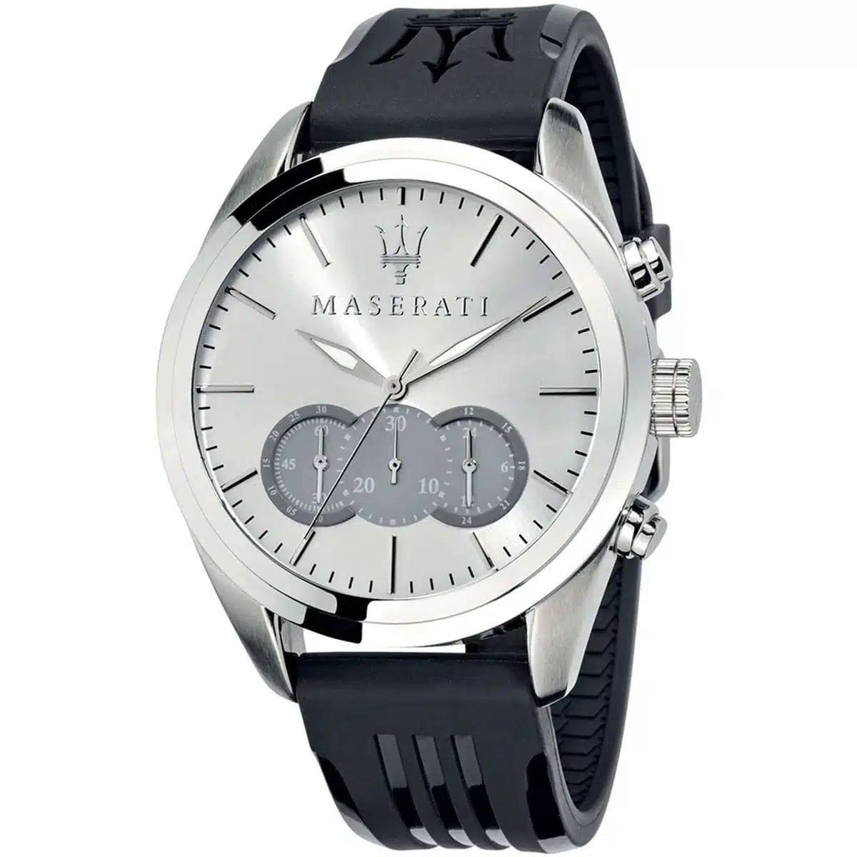 Maserati Chronograph Style Watch with Black Silicone Strap
