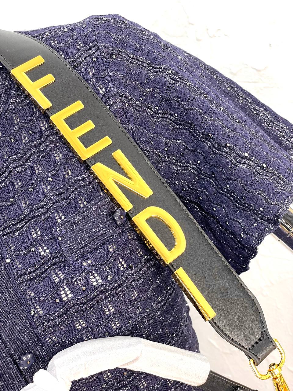 Fendi Signature Logo Strap Handbag in Brown and Beige