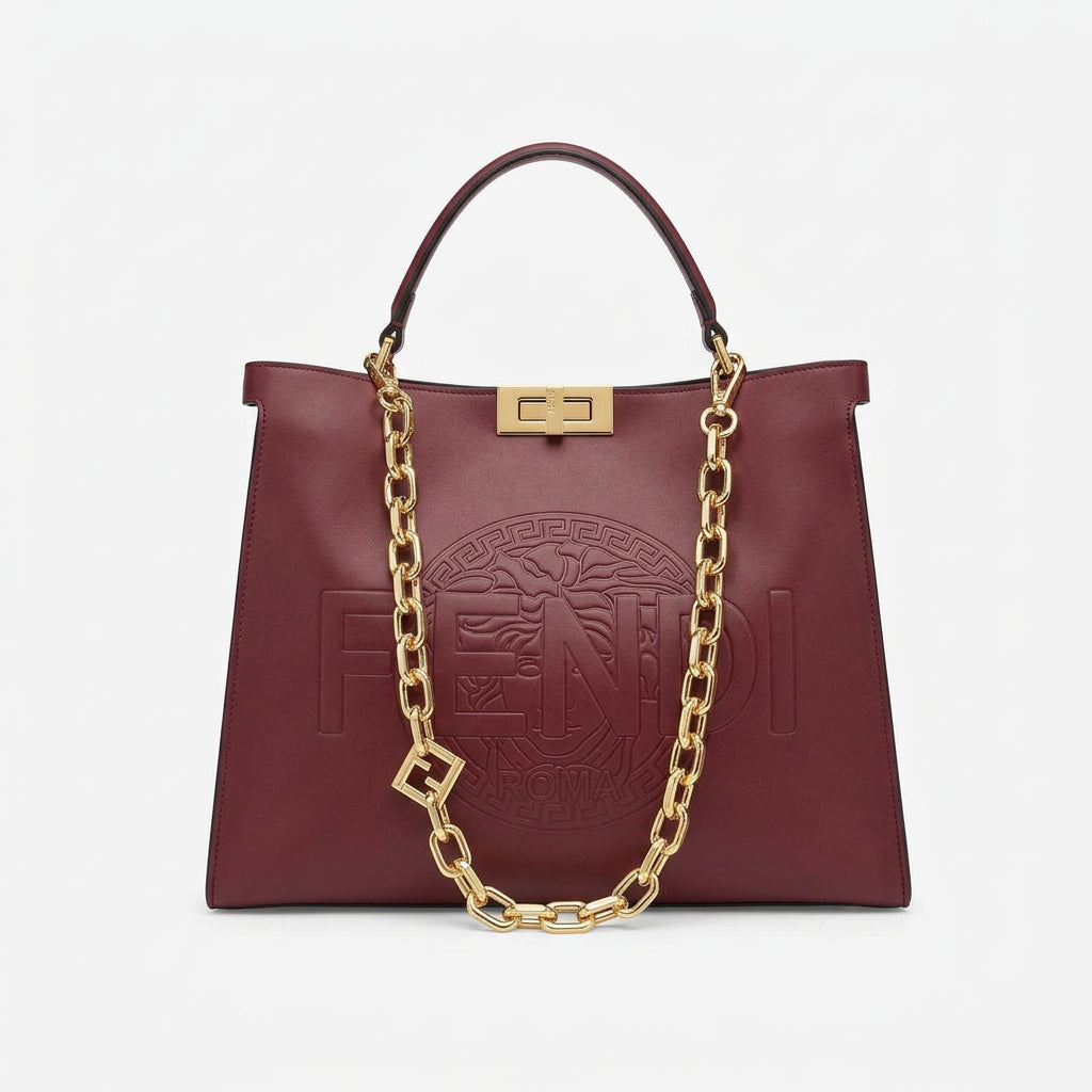 Fendi Signature Logo Strap Handbag in Brown and Beige