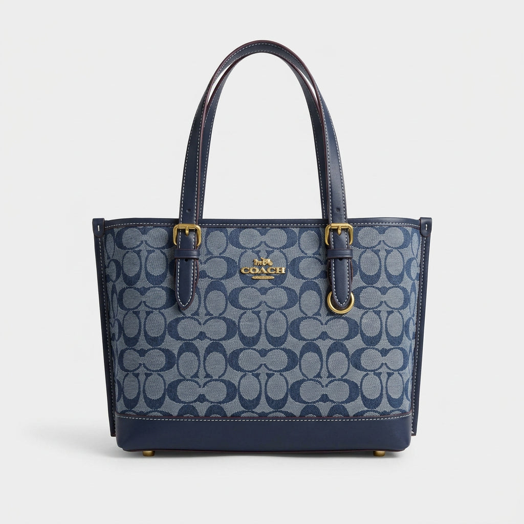 Coach Signature Denim Tote with Leather Trim