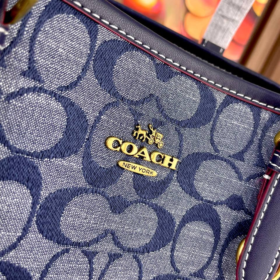 Coach Signature Denim Tote with Leather Trim