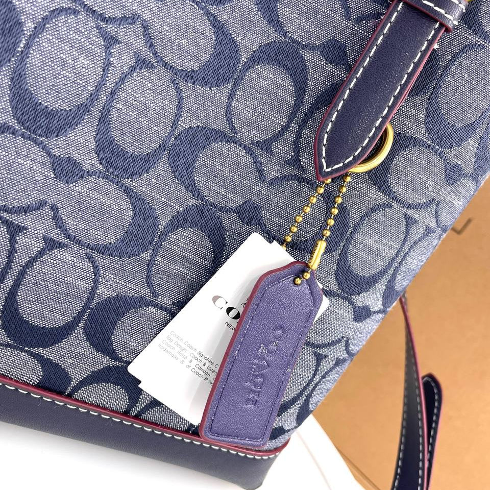 Coach Signature Denim Tote with Leather Trim