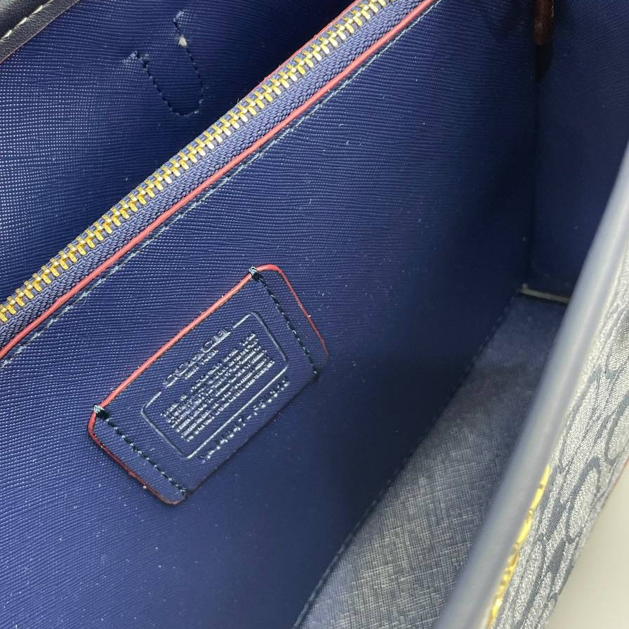 Coach Signature Denim Tote with Leather Trim