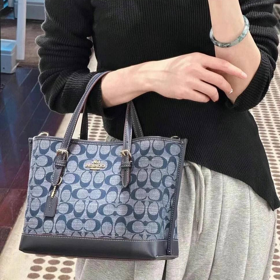 Coach Signature Denim Tote with Leather Trim