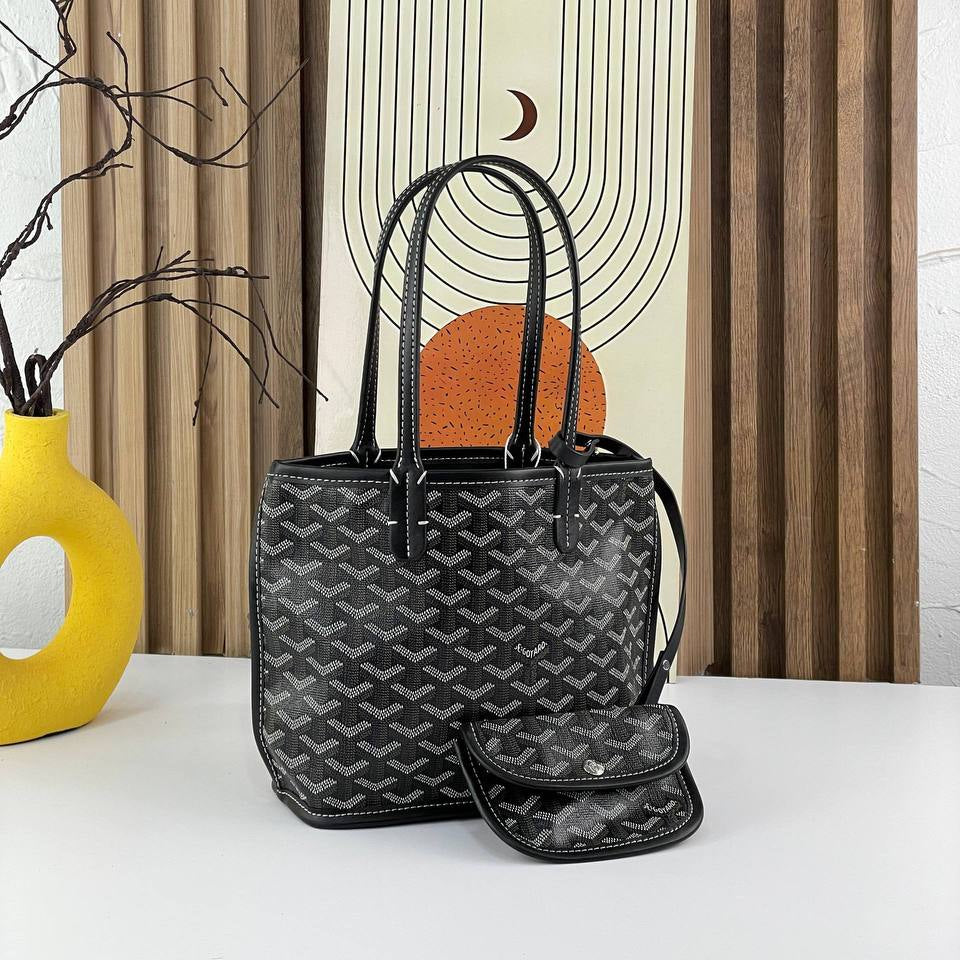 Classic Goyard Style Tote Bag with Matching Pouch