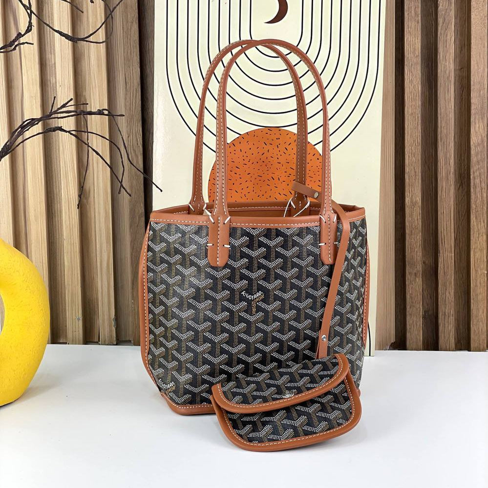 Classic Goyard Style Tote Bag with Matching Pouch