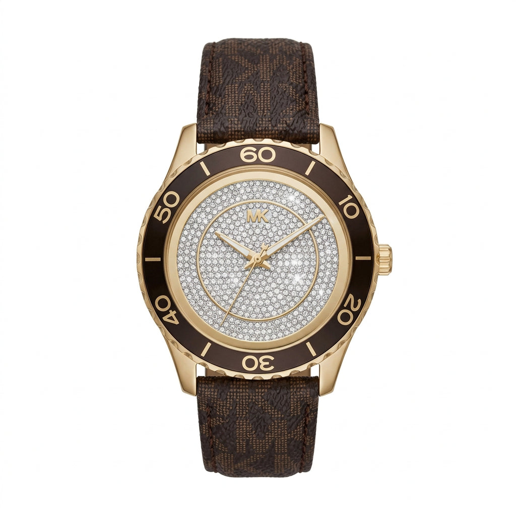 Michael Kors Logo Print Strap Watch with Crystal Embellished Dial