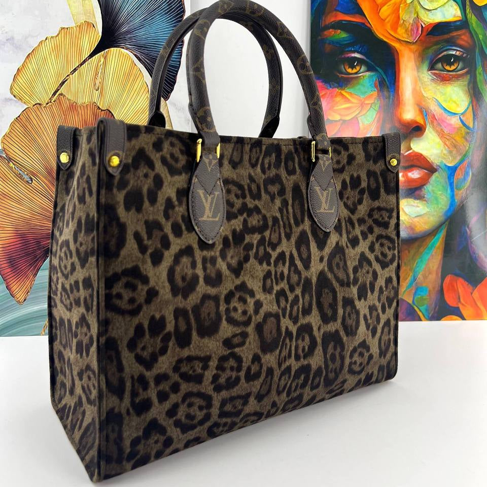 L.V Leopard Print Tote Bag with Signature Leather Handles 🐆👜