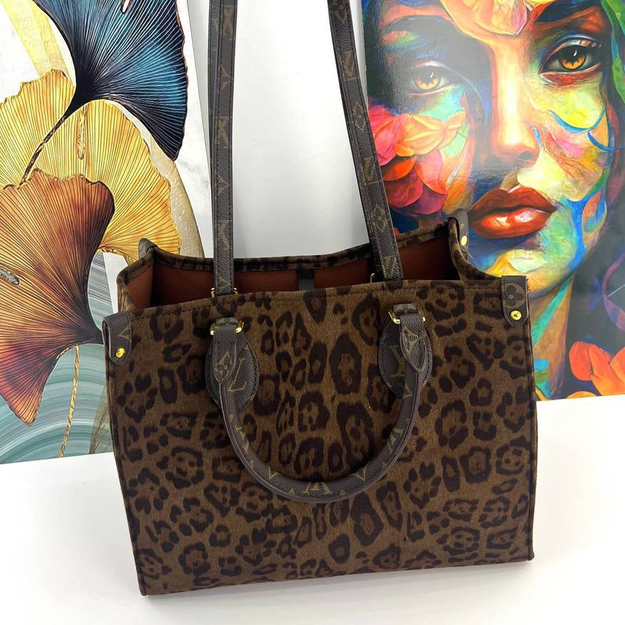 L.V Leopard Print Tote Bag with Signature Leather Handles 🐆👜
