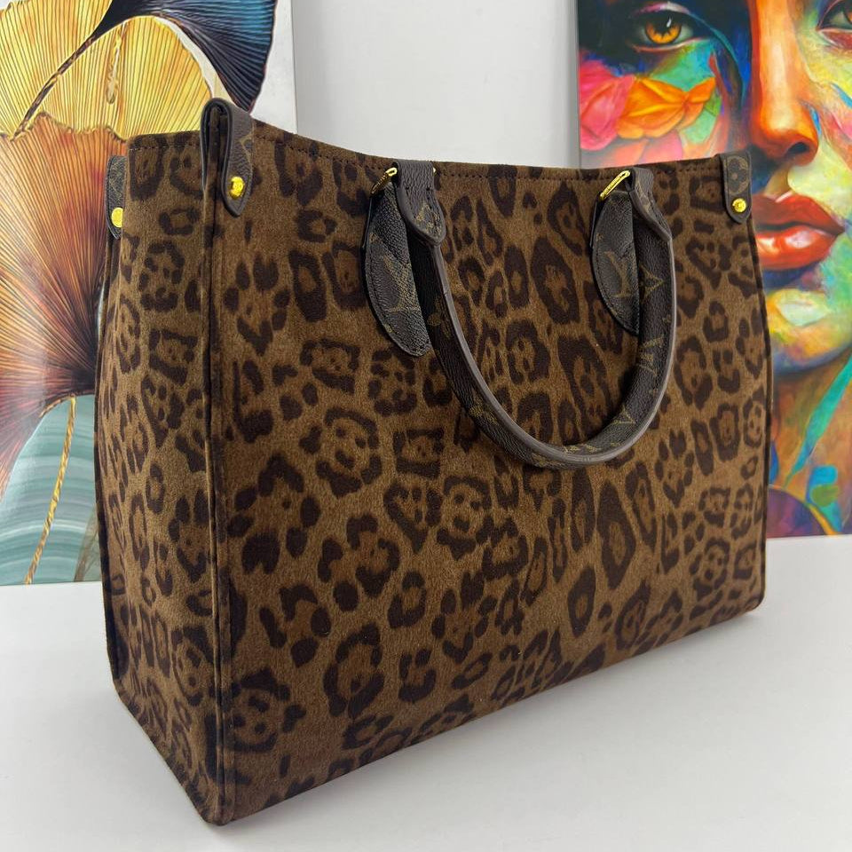 L.V Leopard Print Tote Bag with Signature Leather Handles 🐆👜