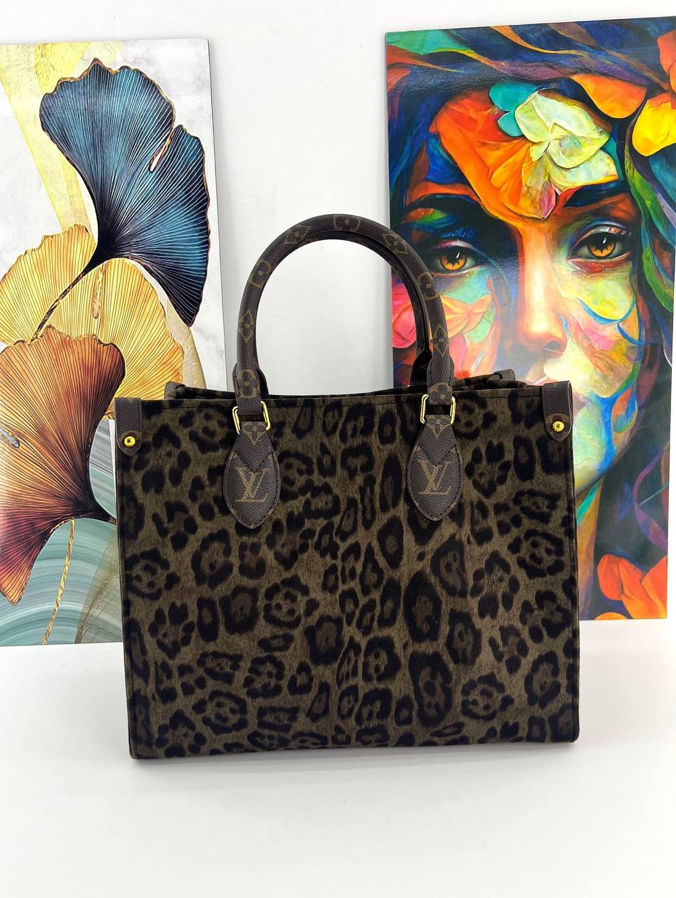 L.V Leopard Print Tote Bag with Signature Leather Handles 🐆👜