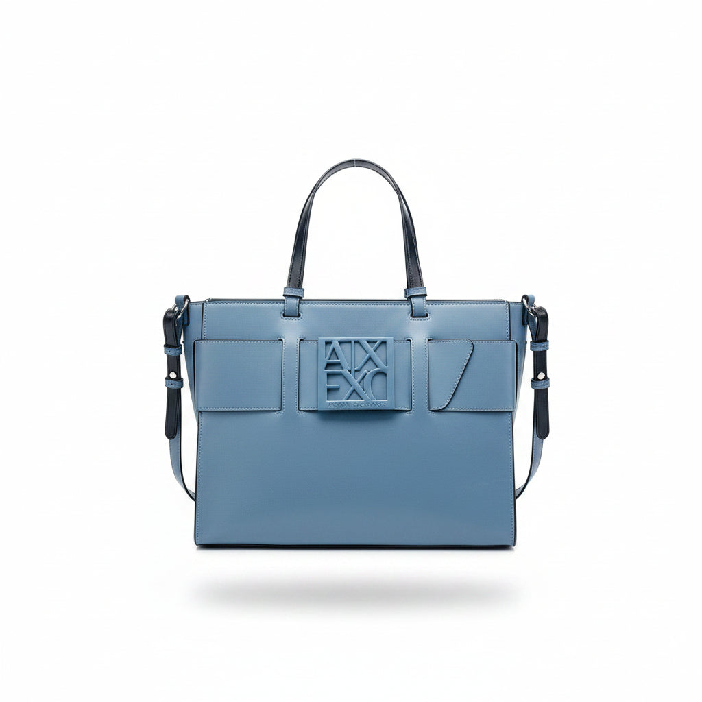 Armani Exchange Structured Logo Tote in Sophisticated Blue