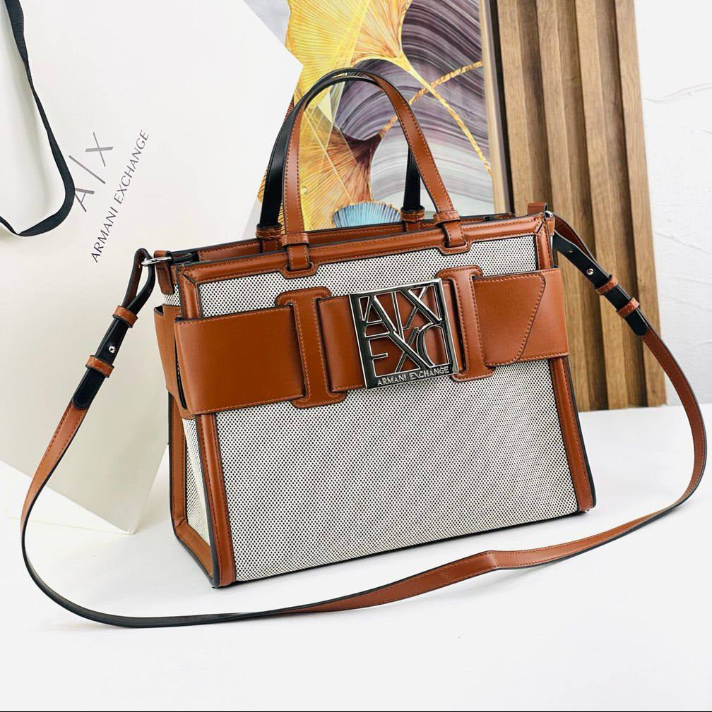 Armani Exchange Structured Logo Tote in Sophisticated Blue