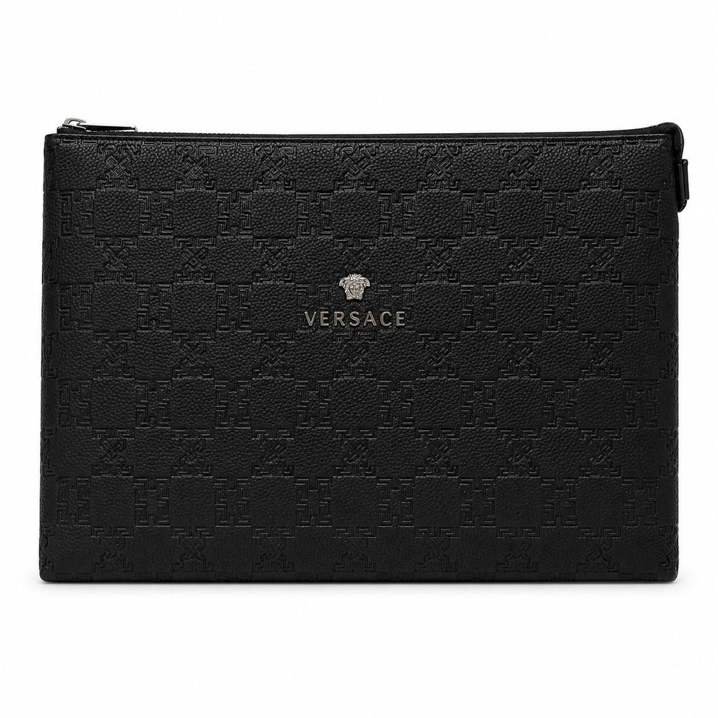 Versace La Medusa Black Embossed Leather Clutch