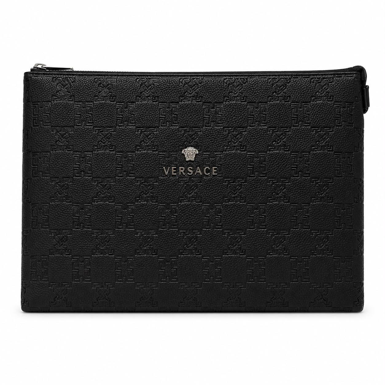 Versace La Medusa Black Embossed Leather Clutch
