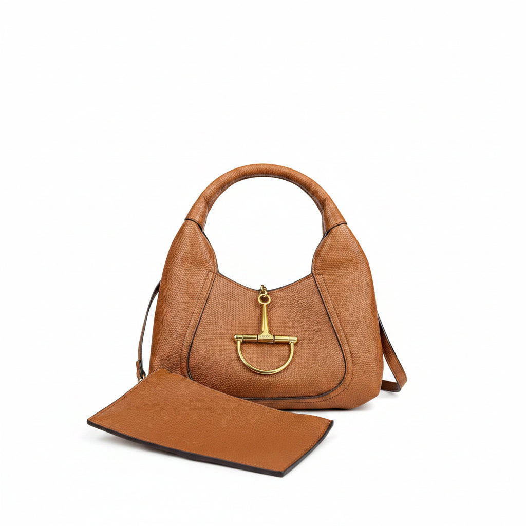Horsebit Inspired Structured Handbag with Matching Pouch