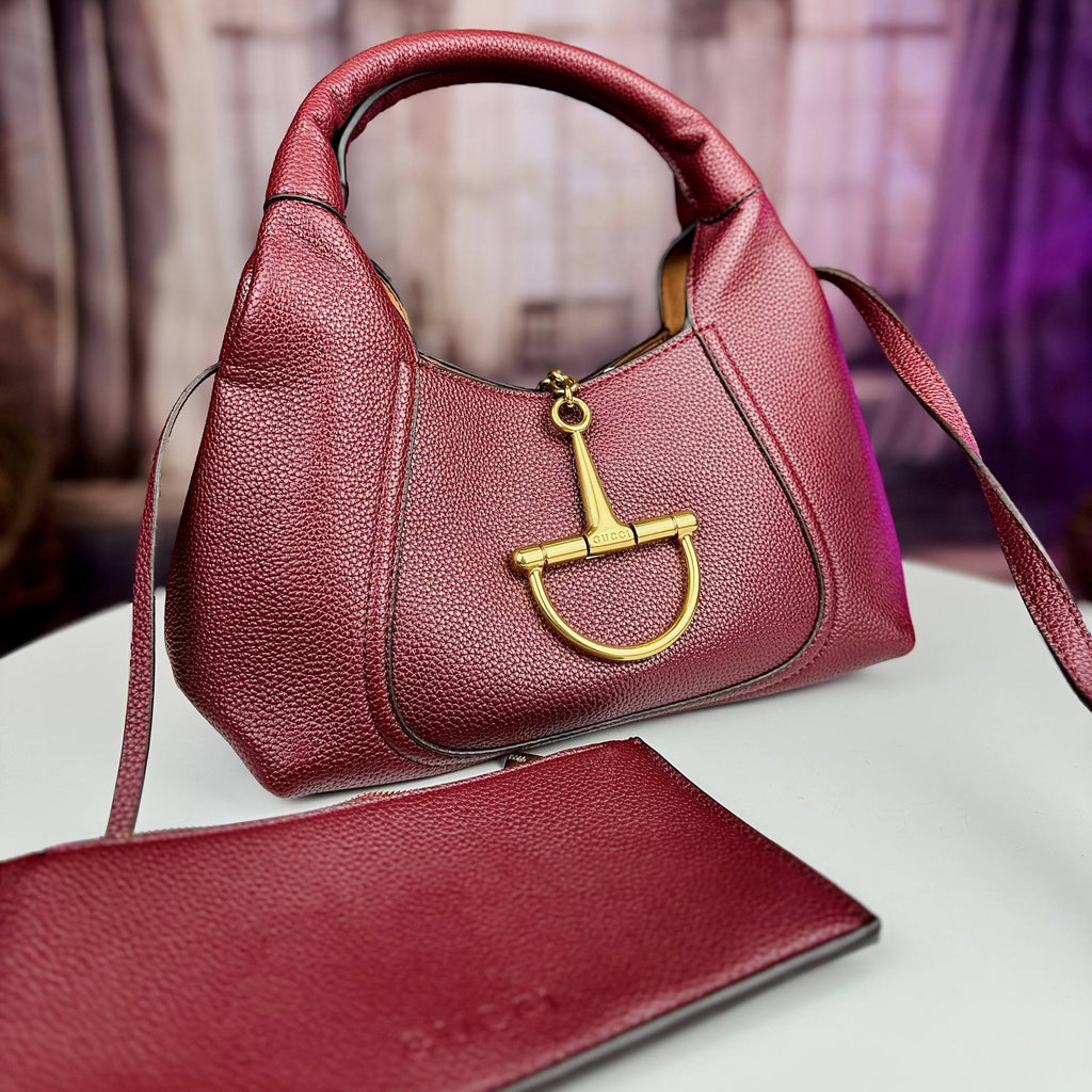 Horsebit Inspired Structured Handbag with Matching Pouch