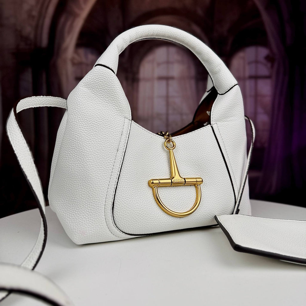 Horsebit Inspired Structured Handbag with Matching Pouch