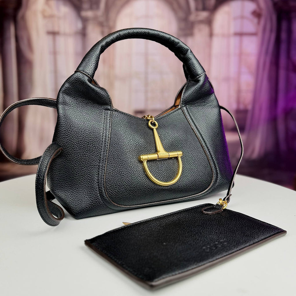 Horsebit Inspired Structured Handbag with Matching Pouch