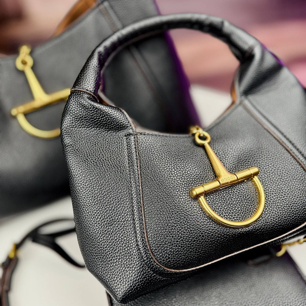 Horsebit Inspired Structured Handbag with Matching Pouch