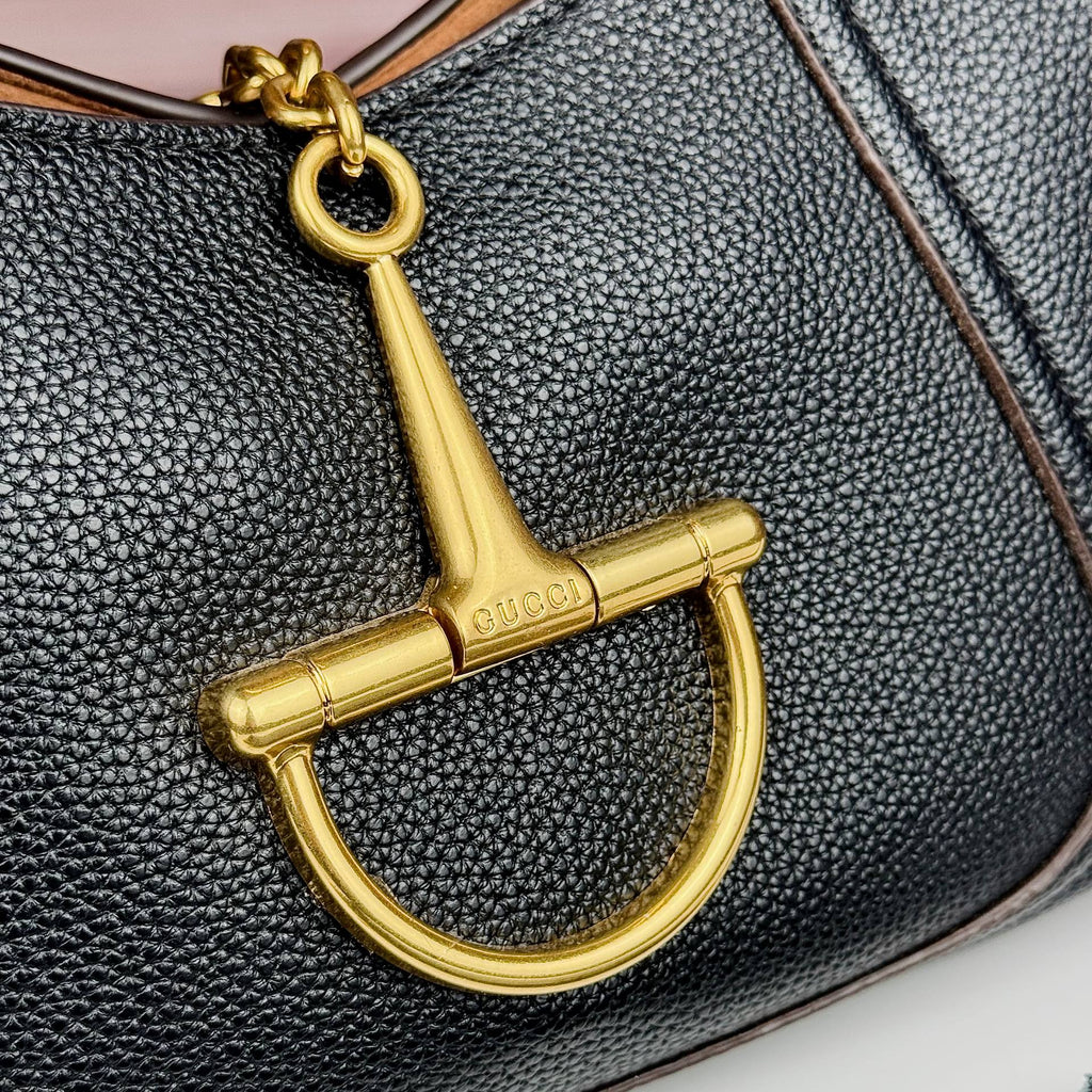 Horsebit Inspired Structured Handbag with Matching Pouch