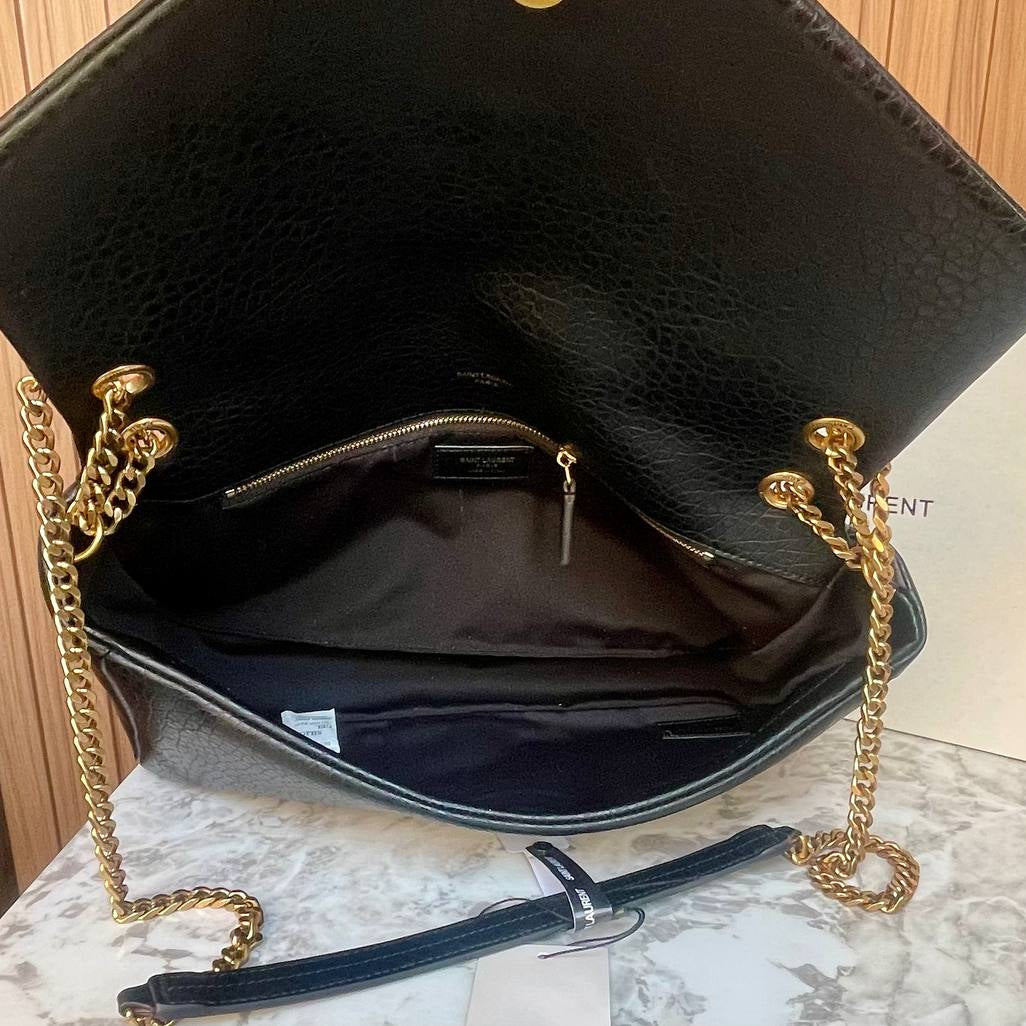 Saint Laurent Leather Shoulder Bag with Gold Tone Chain