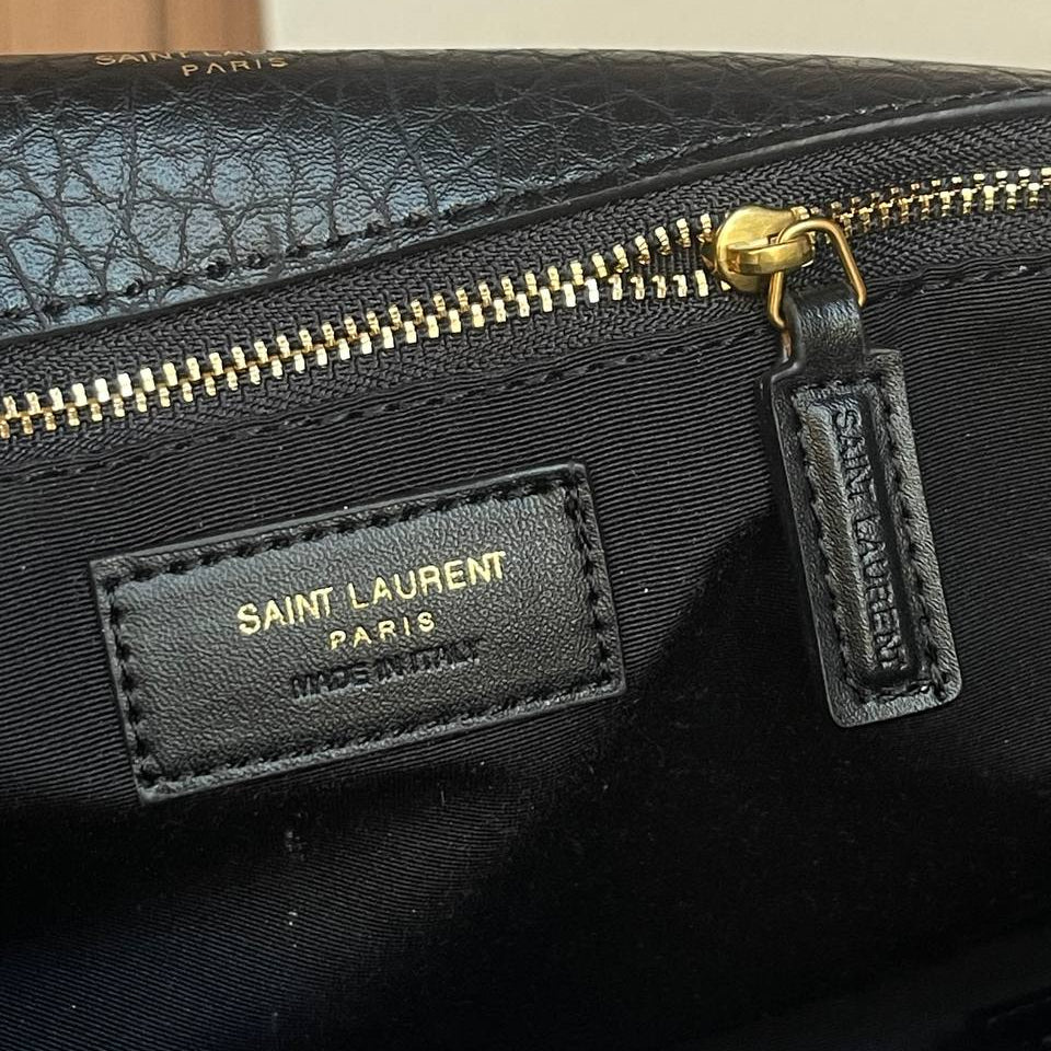 Saint Laurent Leather Shoulder Bag with Gold Tone Chain