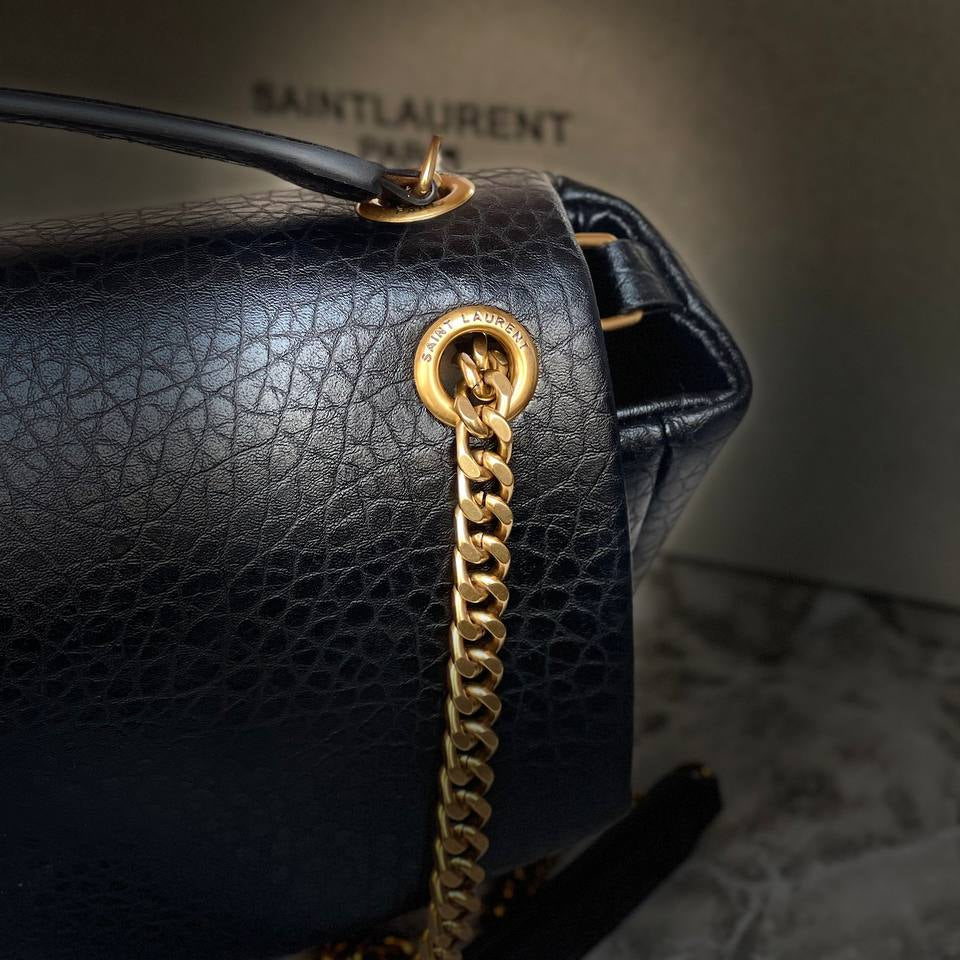 Saint Laurent Leather Shoulder Bag with Gold Tone Chain