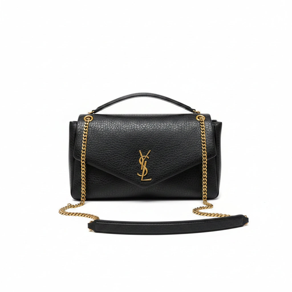 Saint Laurent Leather Shoulder Bag with Gold Tone Chain