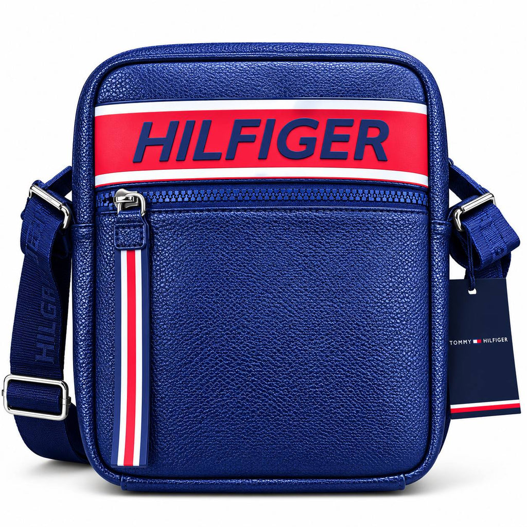 Tommy Hilfiger Textured Navy Blue Crossbody Bag with Signature Stripe
