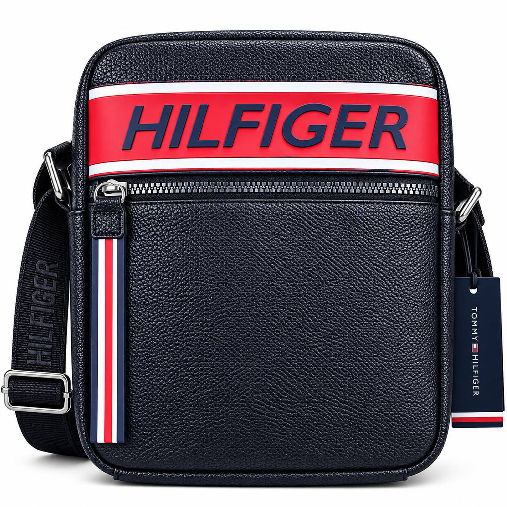 Tommy Hilfiger Textured Navy Blue Crossbody Bag with Signature Stripe
