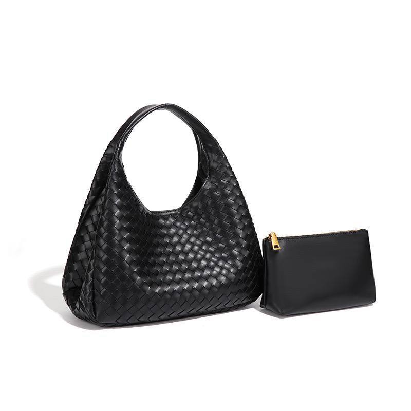 Woven Faux Leather Hobo Bag with Matching Pouch