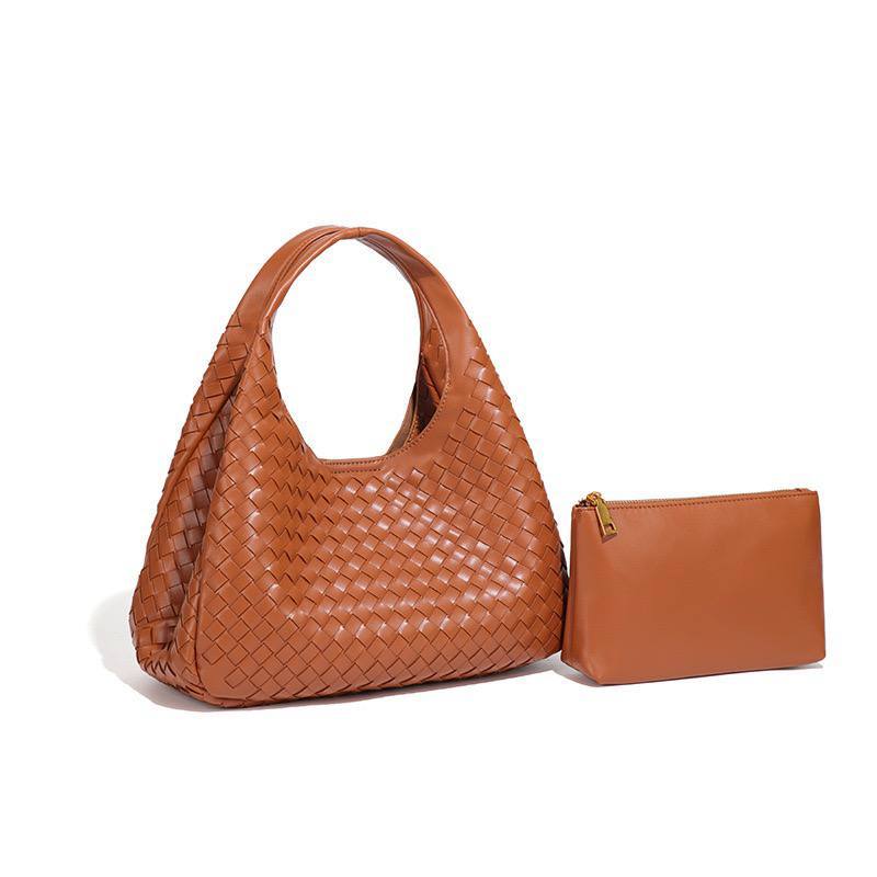 Woven Faux Leather Hobo Bag with Matching Pouch