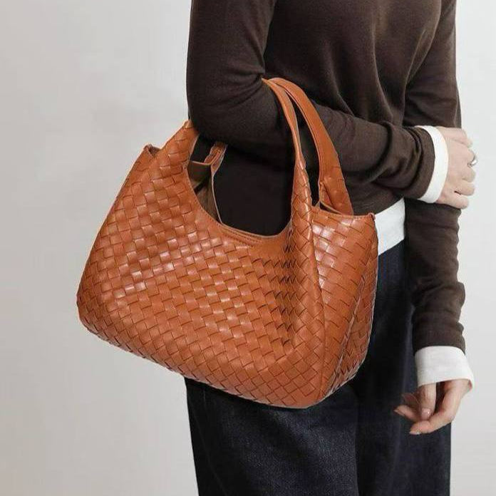 Woven Faux Leather Hobo Bag with Matching Pouch